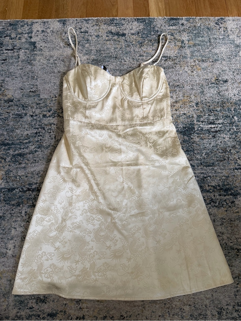 Princess Polly Ivory Dragon Jacquard Spaghetti Strap Mini Dress